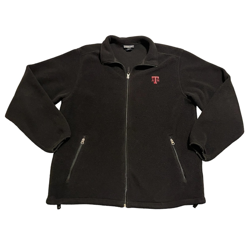 Lands End Women's  Full Zip Black Fleece Jacket With Aggie Logo Size Large